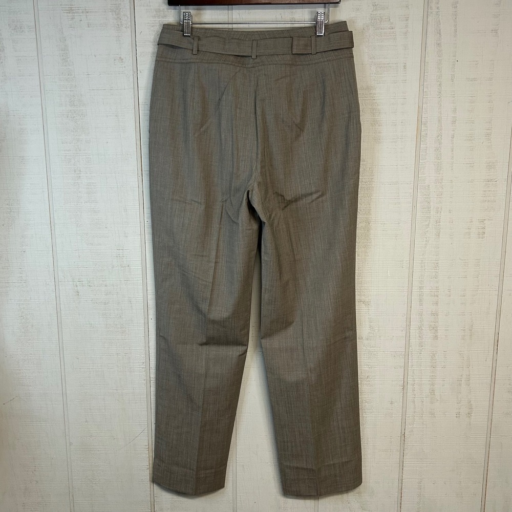 St John Women Trouser Pants 8 Straight Leg Wool Blend Belted Taupe Brown Career - Picture 3 of 11